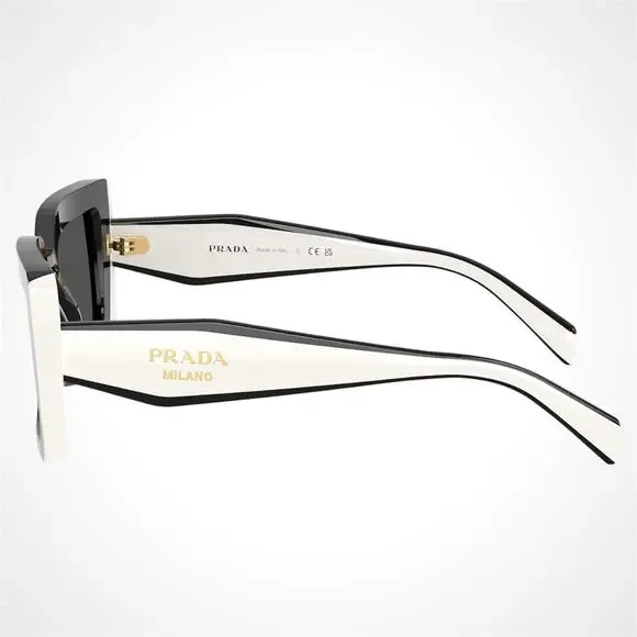 NEW PRADA Sunglasses Black White Talc Gold Symbole Logo Womens Rectangle - Picture 3 of 6